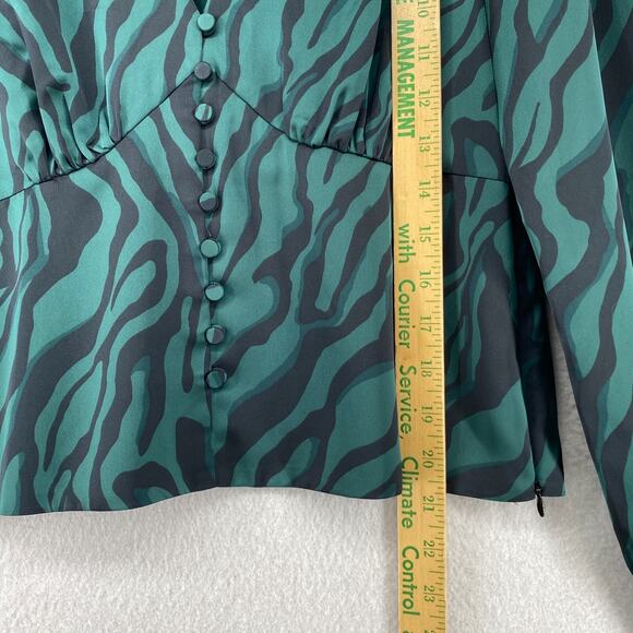 J.CREW Blouse 4 Deep V-Neck Zebra Striped Satin Button Front Long Sleeve Green - Picture 12 of 13